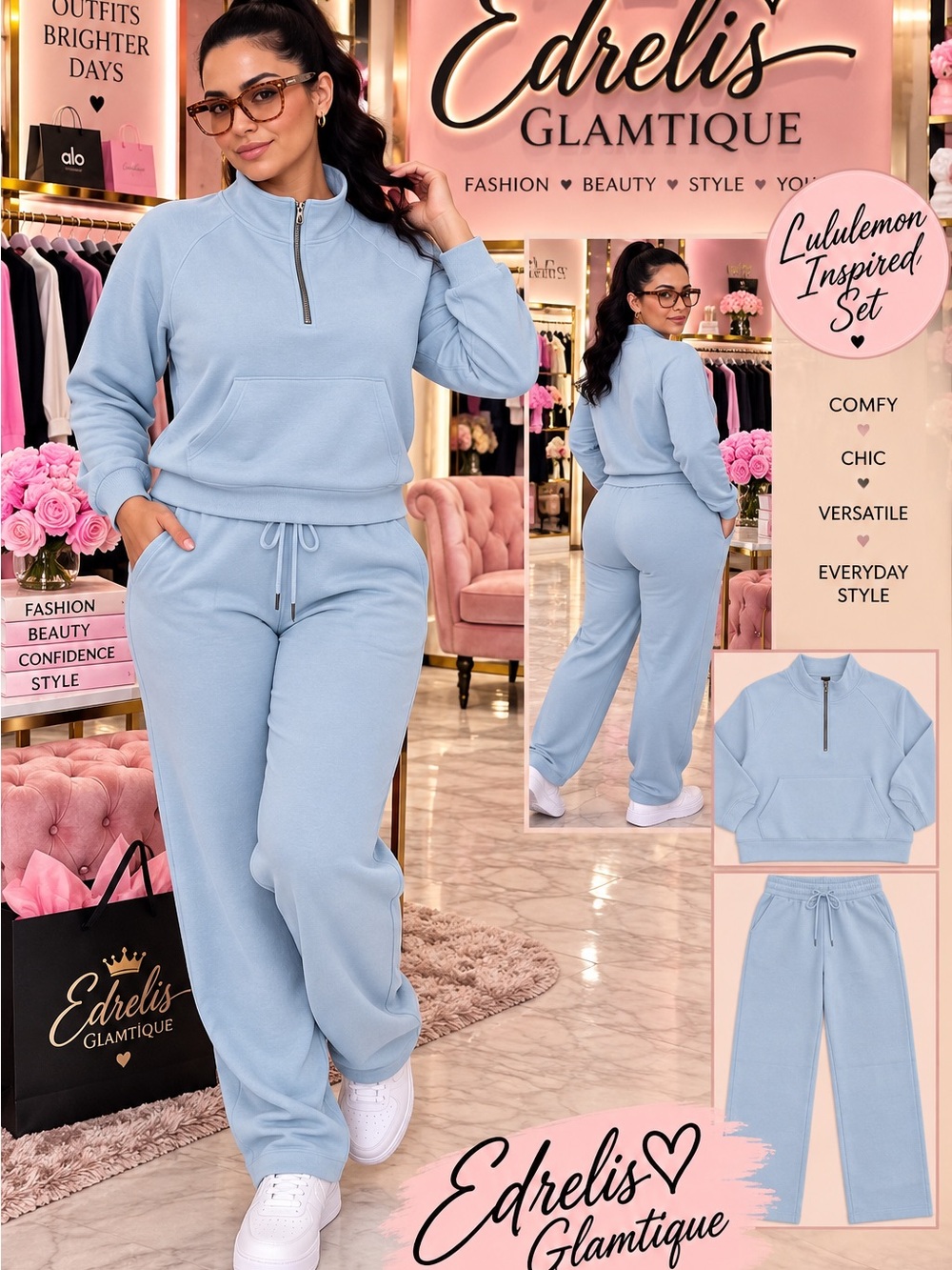 Lulu Women's Light Blue Jogger Pants & Pullover Set